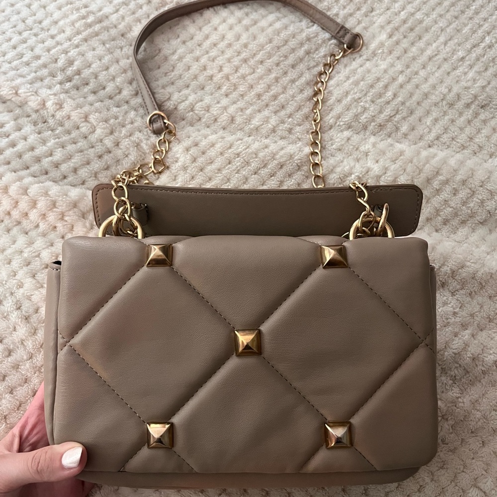 Forever 21 Tan Shoulder Bag with Gold Studs